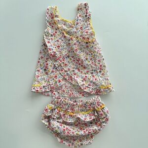 Vintage Sears Baby Floral Two Piece Set Outfit White Multicolor Accents 6 Month